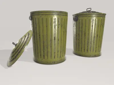 Old Yellow Trashcan Low-poly 3D model