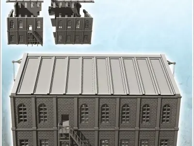 Large multi-storey brick industrial warehouse with outdoor stora 3D print model purchase