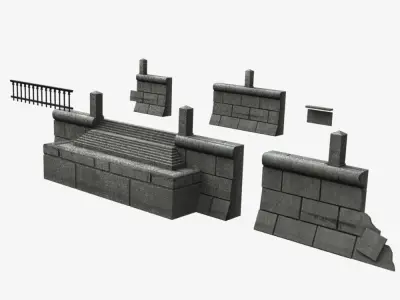 Modular embankment Low-poly 3D model