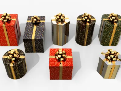  Gift Boxes - Vertical Variety with Glossy Ribbon Rosette 