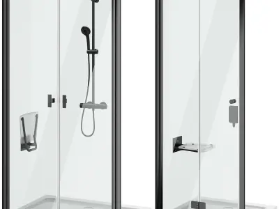 Shower doors Radaway Nes 8 Black set 140 3D model