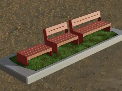 Park Bench -8- Red Version Low-poly 3D model
