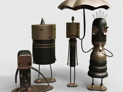 Machinarium Collection three steampunk robots 3D Model Pack