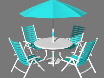 Patio outdoor table with chairs and umbrella Turquoise 3D model