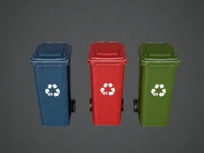 Trash PBR GameReady can on wheels Low-poly 3D model