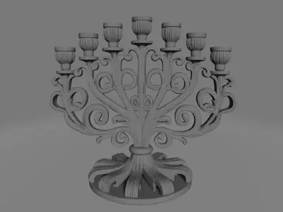 Seven-Branch Wooden Candleholder   Ornate Carved Centerpiece 3D print model