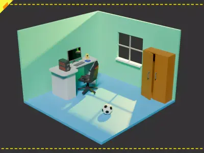 Low Poly PC Room Free low-poly 3D model