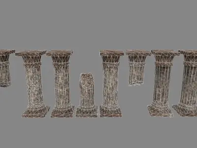 pillar set of four stone columns Low-poly 3D model