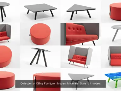 Collection of Office Furniture - Modern Minimalist Style 3D Model Pack