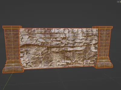 ancient temples architectures of wall in Cambodia 3D modeling Low-poly 3D model