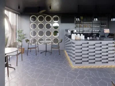 BRUTALIST COFFEE SHOP Low-poly 3D model