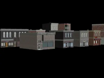 Small Town Row Buildings Pack Low-poly 3D model