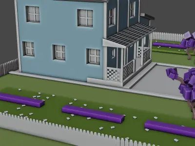 Chalet house with trees Free 3D model