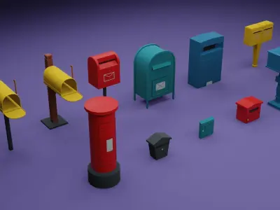 Low Poly Mailboxes Low-poly 3D model