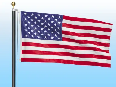 USA Flag on High Flagpole 3D model
