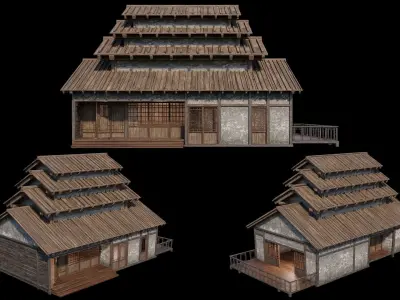 Medieval  Japanese Houses  - 4K Textures Game Ready Low-poly 3D model