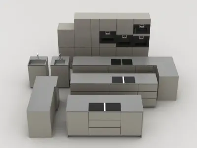 Contemporary Modular Kitchen Units 3D model