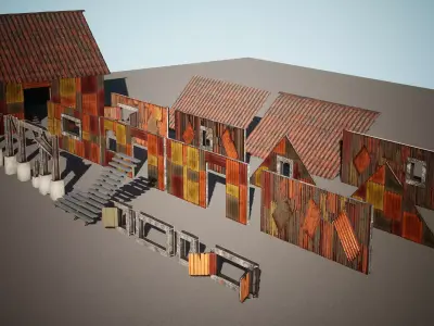 Modular Iron House 27 Assets Low-poly 3D model