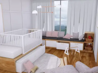 baby bedroom Amelia - Nordic Style FREE SCENE  Free low-poly 3D model