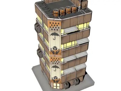 Apartment 2 building with umbrella on top Low-poly 3D model