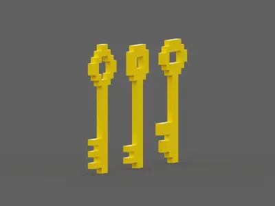 Voxel Gold Keys Low-poly 3D model