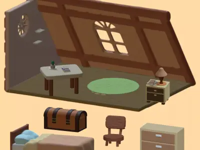 Cozy Attic Bedroom Miniature Dollhouse 3D print model