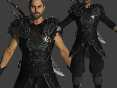 AAA 3D OLD BEARDED MALE KNIGHT -REALISTIC RIG GAME CHARACTER Low-poly 3D model