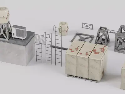 Tokyo Rooftop Kitbash set with over 50 Props Low-poly 3D model