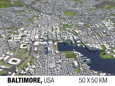 Baltimore 50x50km City Map Model 3D model