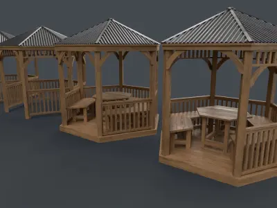 PBR Wooden Pergola Gazebo D2 Low-poly 3D model
