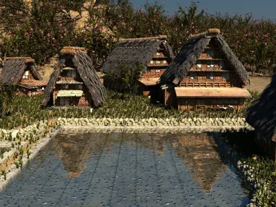 Shirakawago Village Set Low-poly 3D model