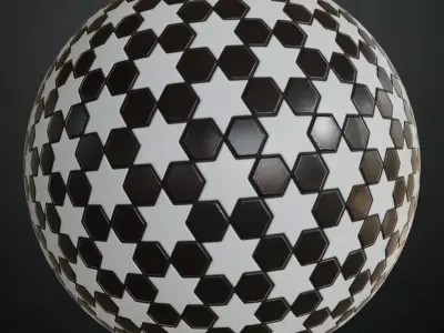 Modern Glossy Black and White Islamic Geometric Hexagon Tiles  Texture