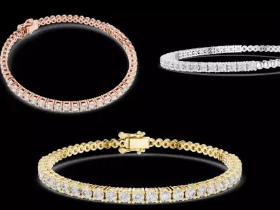 Slim Round Diamond Tennis Bracelet 3DM STL 3D print model