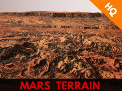 Mars Planet Landscape Desert Terrain Valley 10x10km PBR 02 Low-poly 3D model