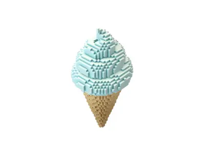 Voxel Ice Cream Cone v1 013 Low-poly 3D model