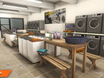 Laundry - interior and props Low-poly 3D model