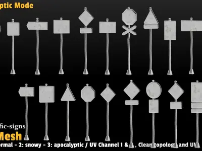 68 Road Sign Base Mesh Pack Low-poly 3D model