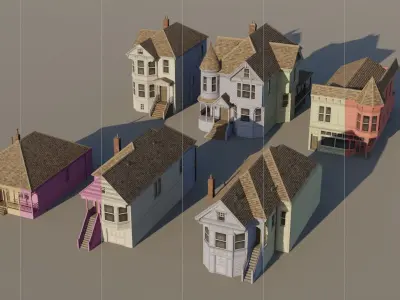 American Queen Anne Houses - Classic US Pack Low-poly 3D model