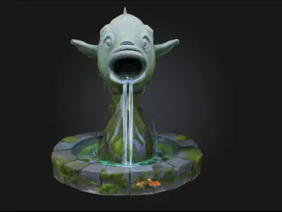 Fish Fountain  Serene Elegance of Aquatic Artistry 3D model