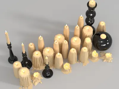 Beige Melted Floor Candles for Fireplace 3D model