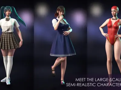 School Wear Girls Pack - Streetwear Realistic Stylized Character Low-poly 3D model