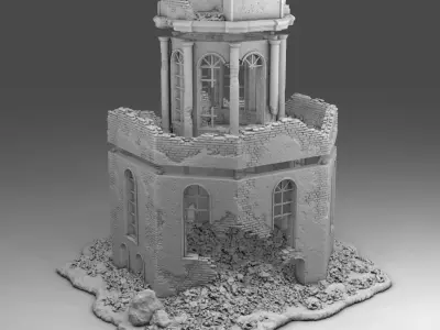 A ruined octagonal building 3D print model