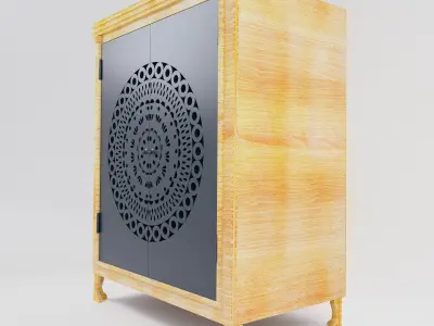 Wood wardrobe with metal doors Free low-poly 3D model