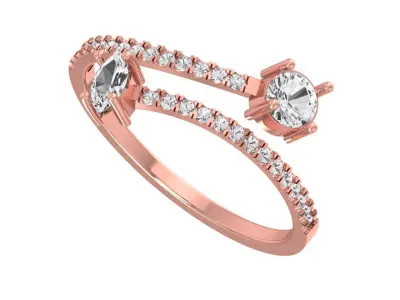Solitaire Women Light Weight Marquise Round Stone Band Ring 3D print model buy