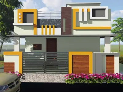 INDIAN GROUND  FLOOR HOUSE  ELEVATION 3D model