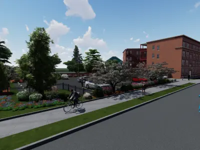 Large Brick Corner Apartment Building 3D model