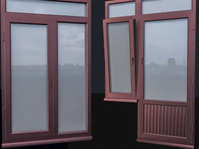 windows two wooden doors with glass Low-poly 3D model