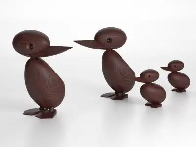 Wooden Duck and Duckling 3D model