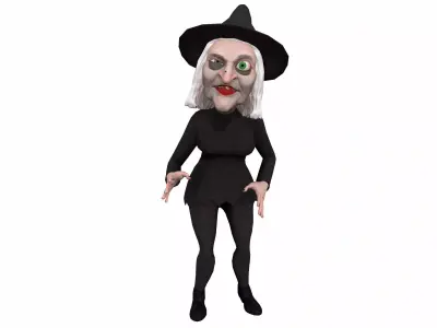 Cartoon witch rigged animated game ready 3D character Low-poly 3D model