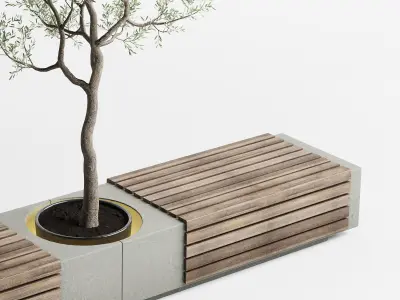 Urban Environment Urban Furniture Green Benches  3D model